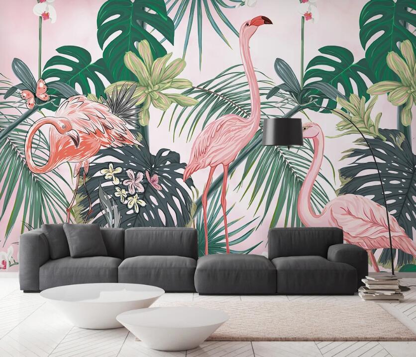 3D Pink Casual Flamingos 2422 Wall Murals