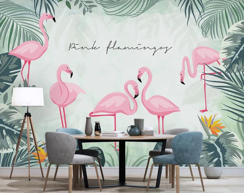 3D Flamingos Outlined In Pink 2420 Wall Murals