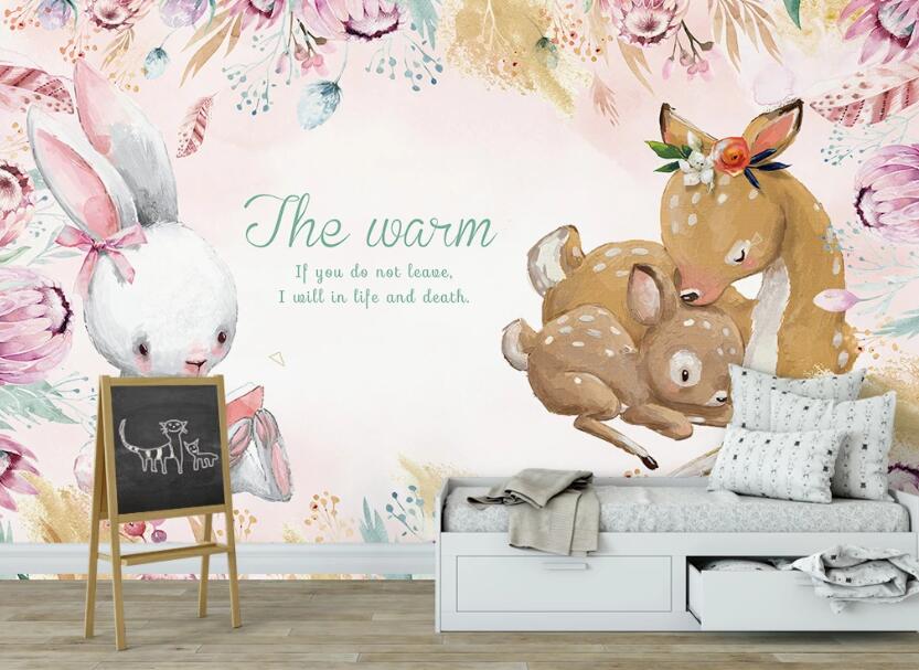 3D Warm Bunny And Deer 2417 Wall Murals