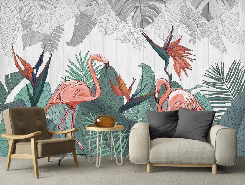 3D Elegant Orange Flamingos 2414 Wall Murals