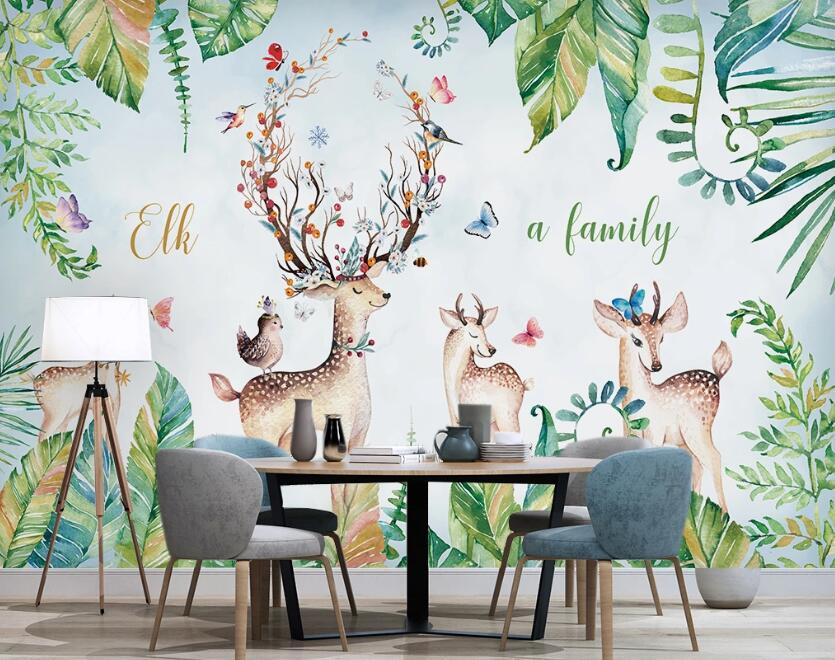3D Harmonious And Beautiful Deer Family 2397 Wall Murals