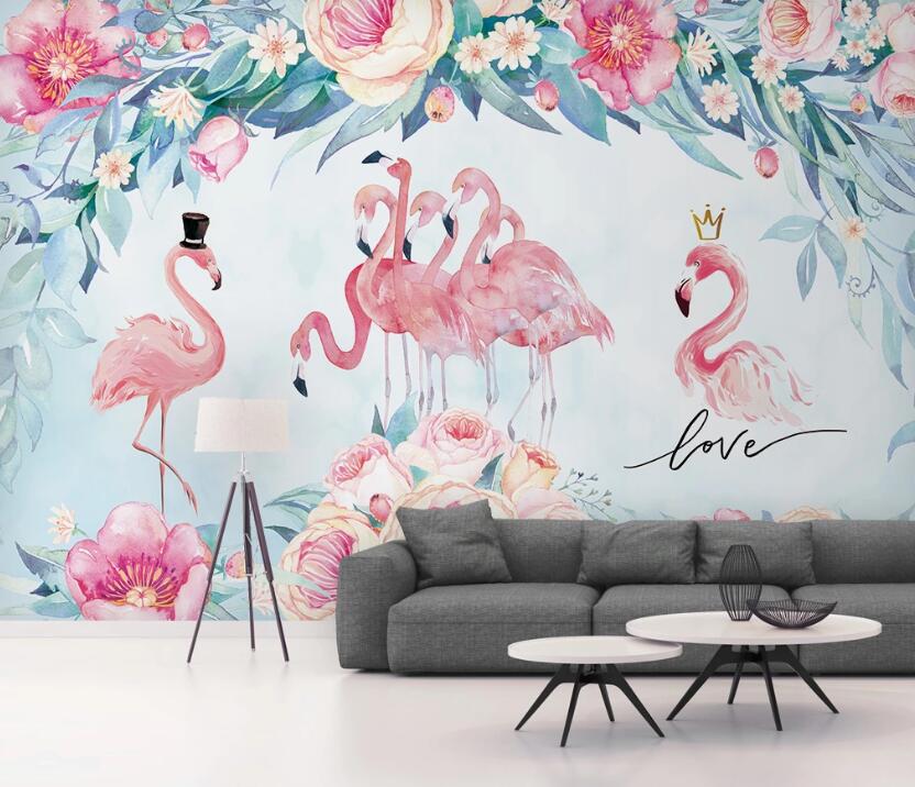 3D Lively Pink Flamingos 2393 Wall Murals