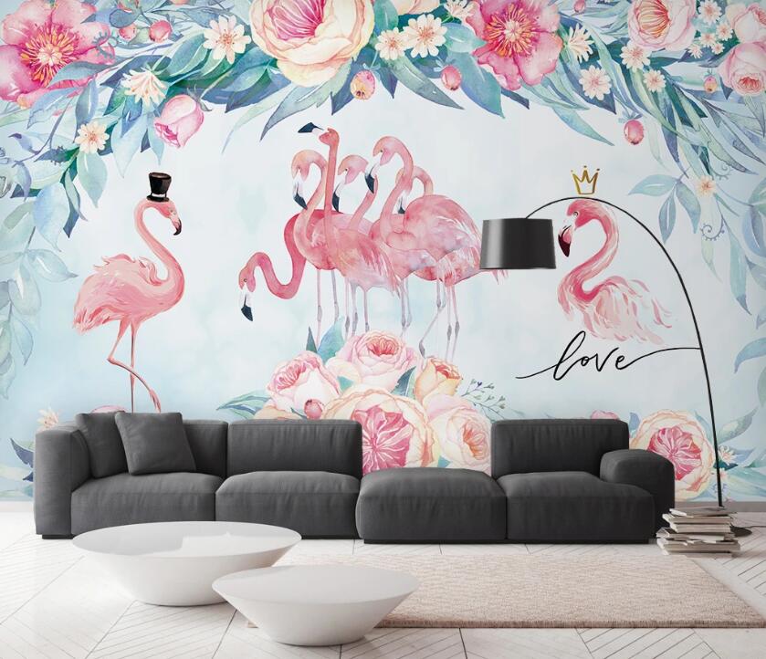 3D Lively Pink Flamingos 2393 Wall Murals