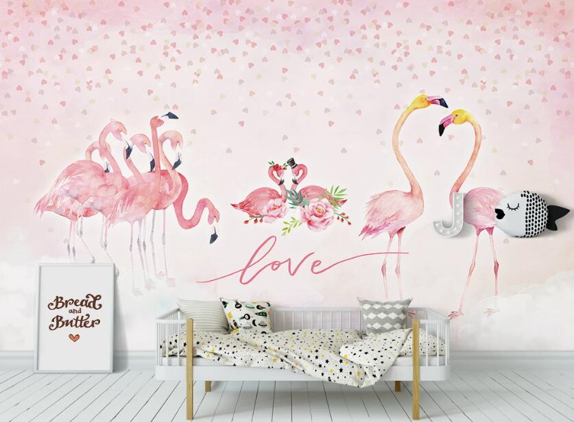 3D The Flamingos Who Witnessed Love 2380 Wall Murals