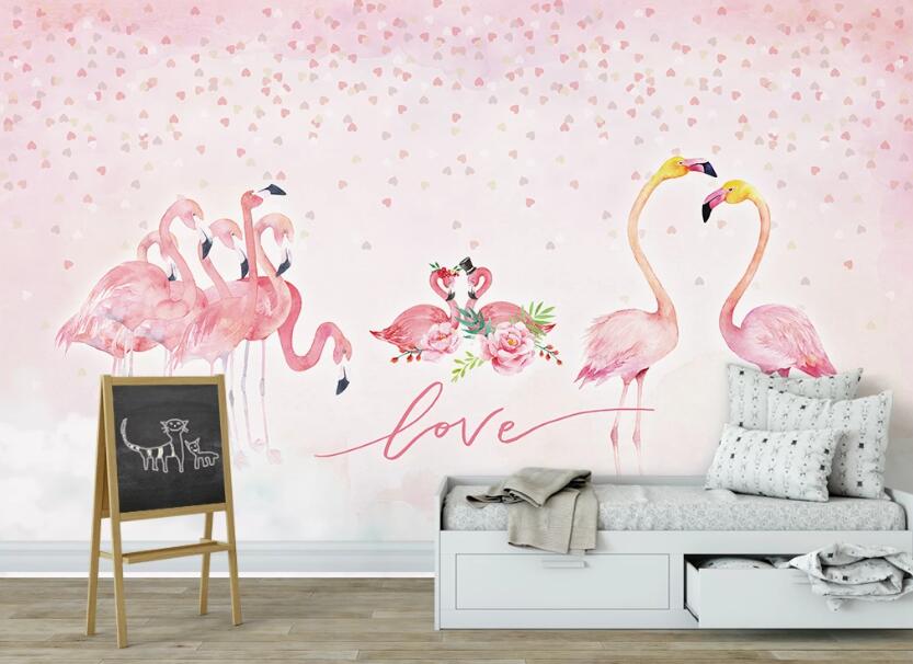 3D The Flamingos Who Witnessed Love 2380 Wall Murals