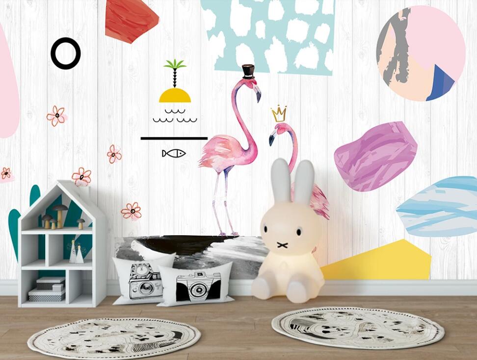 3D Plant Flamingos 1137 Wall Murals