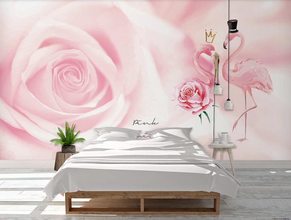 3D Pale Pink Rose Flamingos 1134 Wall Murals