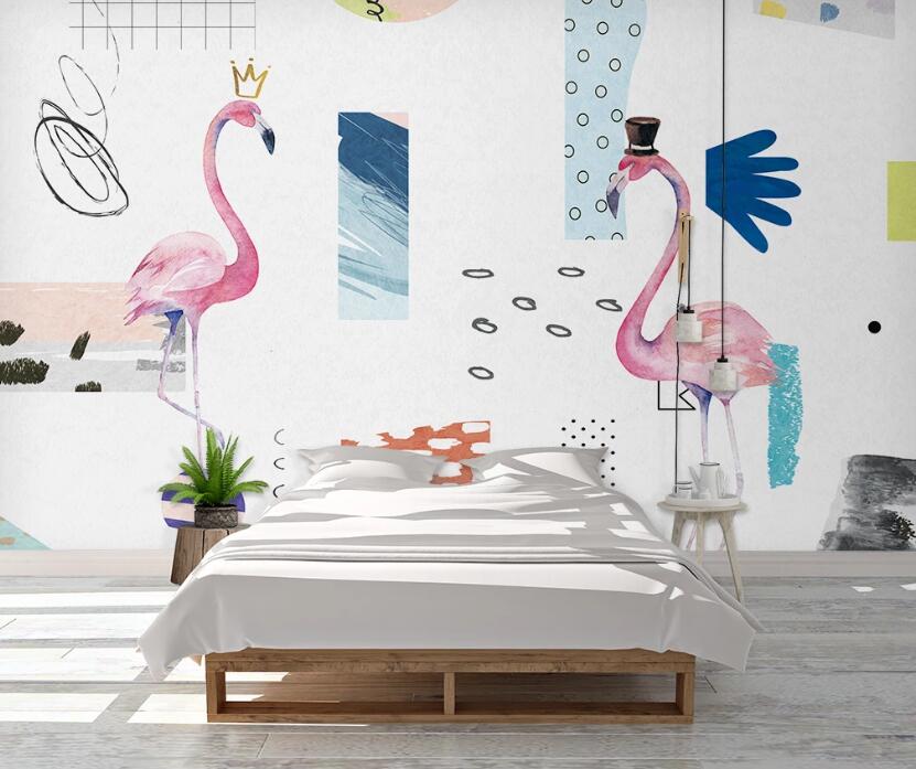3D Childlike Flamingos 1129 Wall Murals