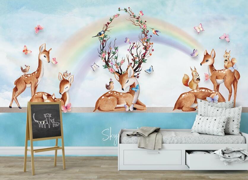 3D Rainbow Antler Flowers 1107 Wall Murals