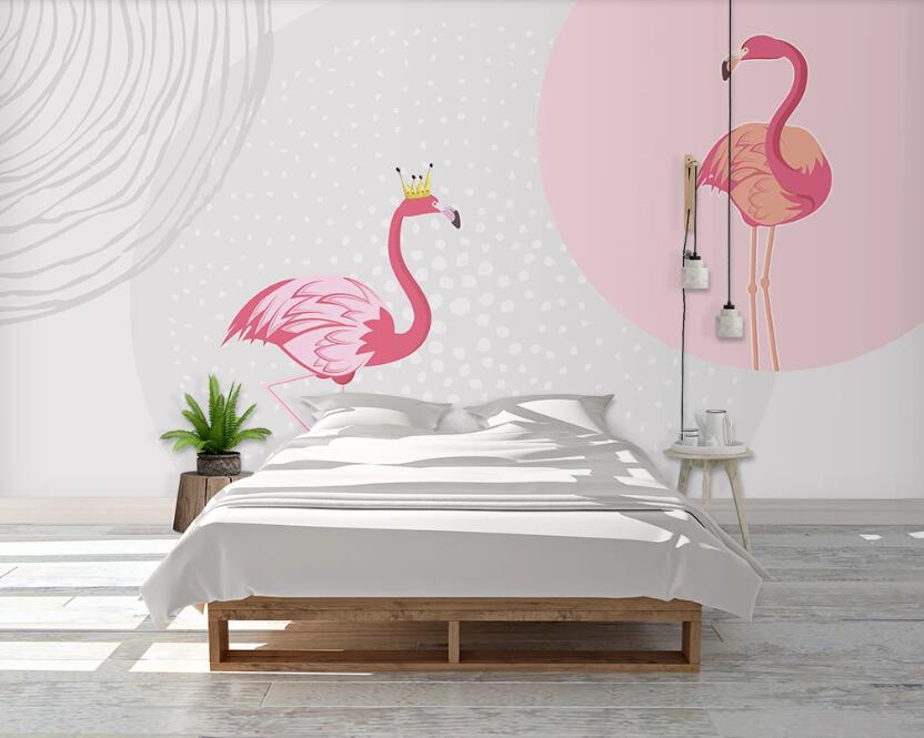 3D Circular Distance Flamingos 1101 Wall Murals