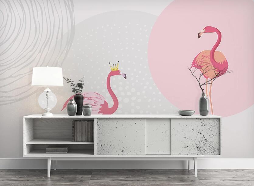 3D Circular Distance Flamingos 1101 Wall Murals