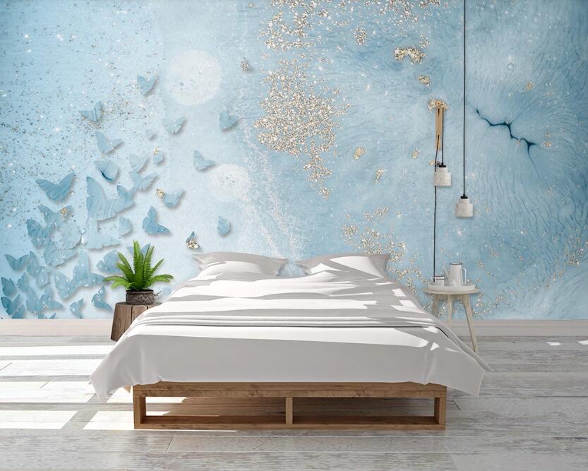 3D Blue Butterfly Swarm 1099 Wall Murals