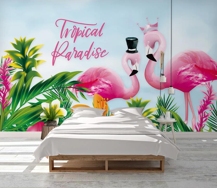 3D Pink Gradient Flamingos 1091 Wall Murals