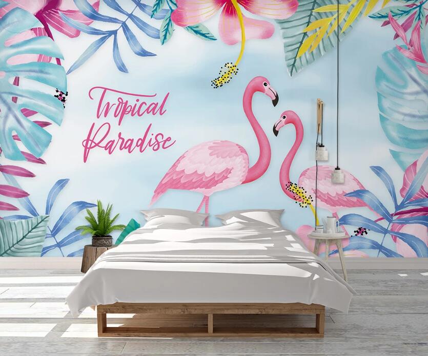 3D Coleus Flamingos 1090 Wall Murals