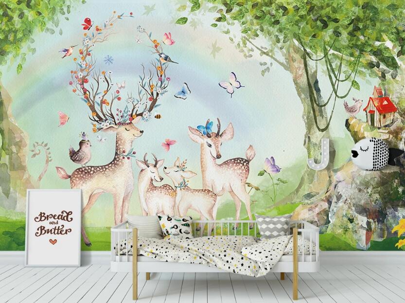 3D Deers In The Forest 1085 Wall Murals