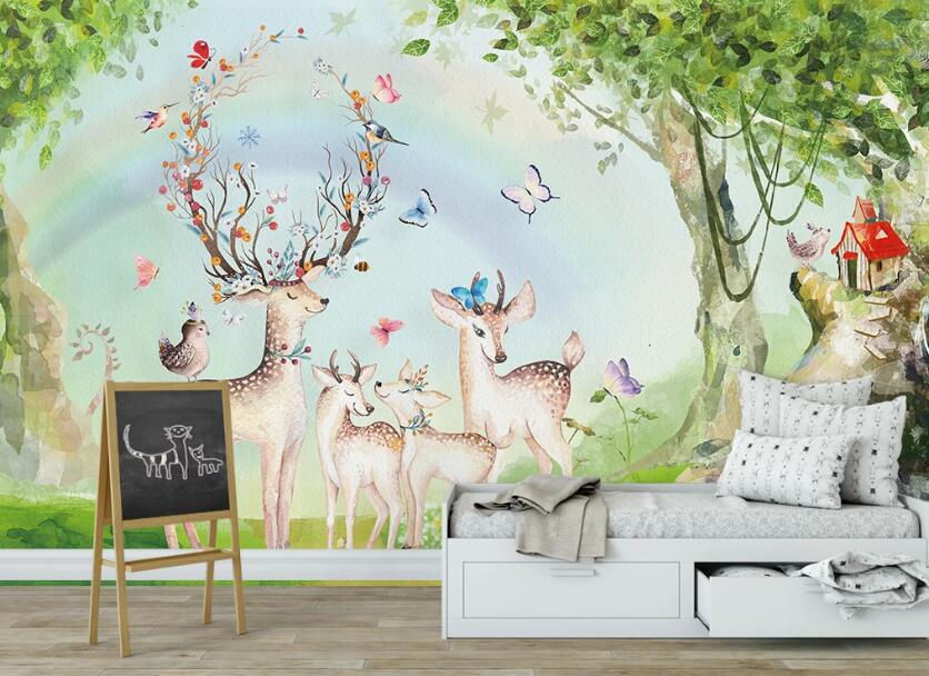 3D Deers In The Forest 1085 Wall Murals