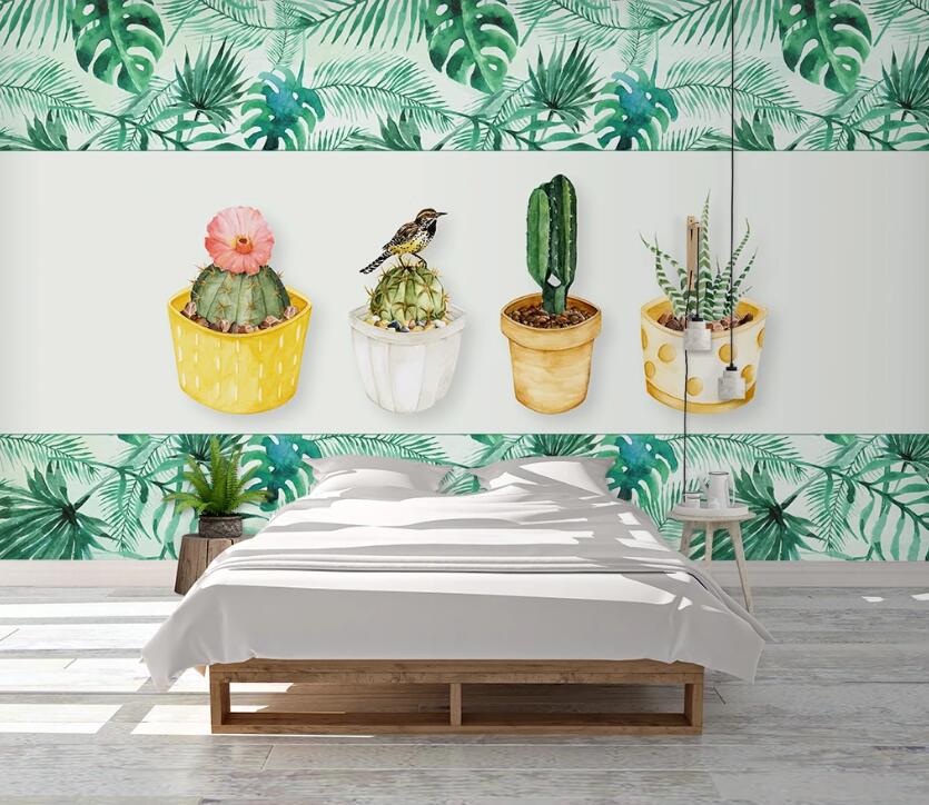 3D Four Pots Of Cacti 1078 Wall Murals