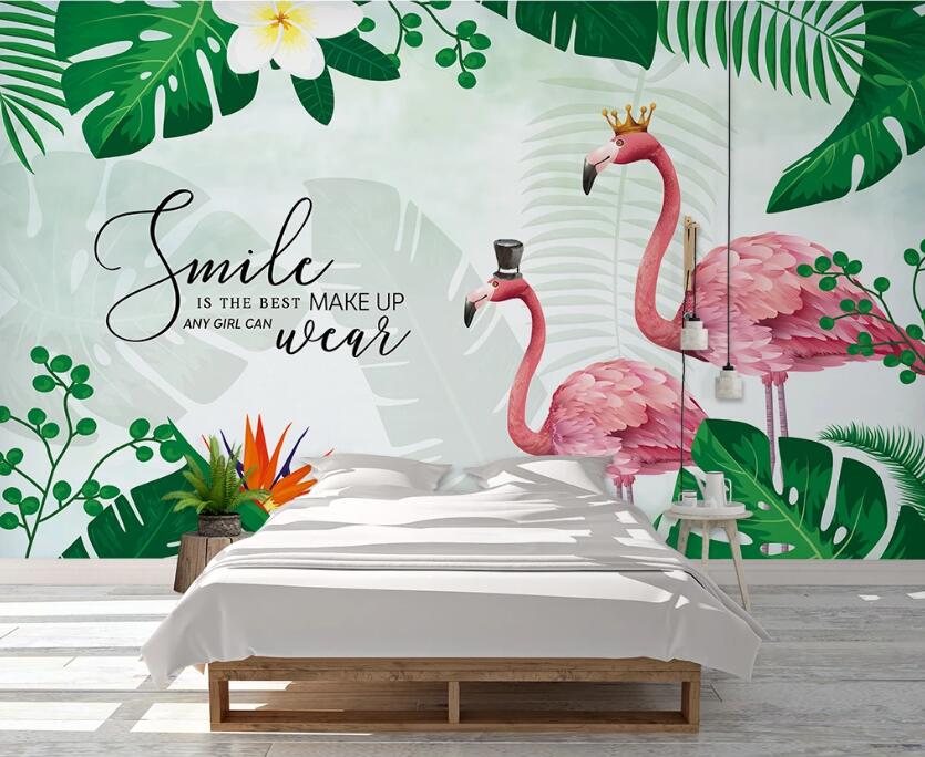 3D Couple Flamingos 1075 Wall Murals