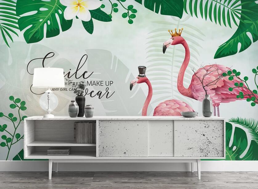 3D Couple Flamingos 1075 Wall Murals