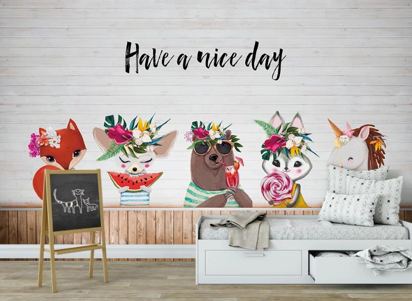 3D Animals Wearing Flowers 1074 Wall Murals