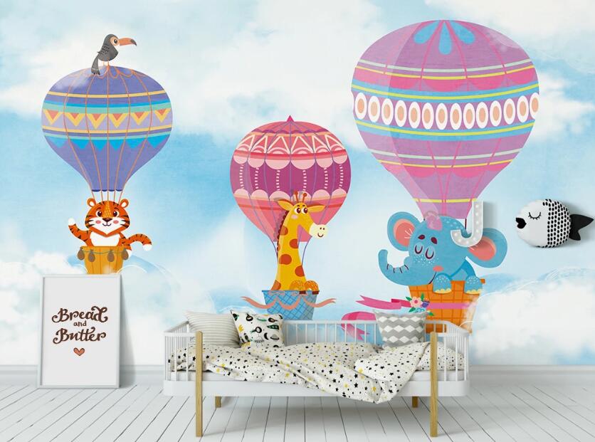 3D Animal Hot Air Balloon 1069 Wall Murals