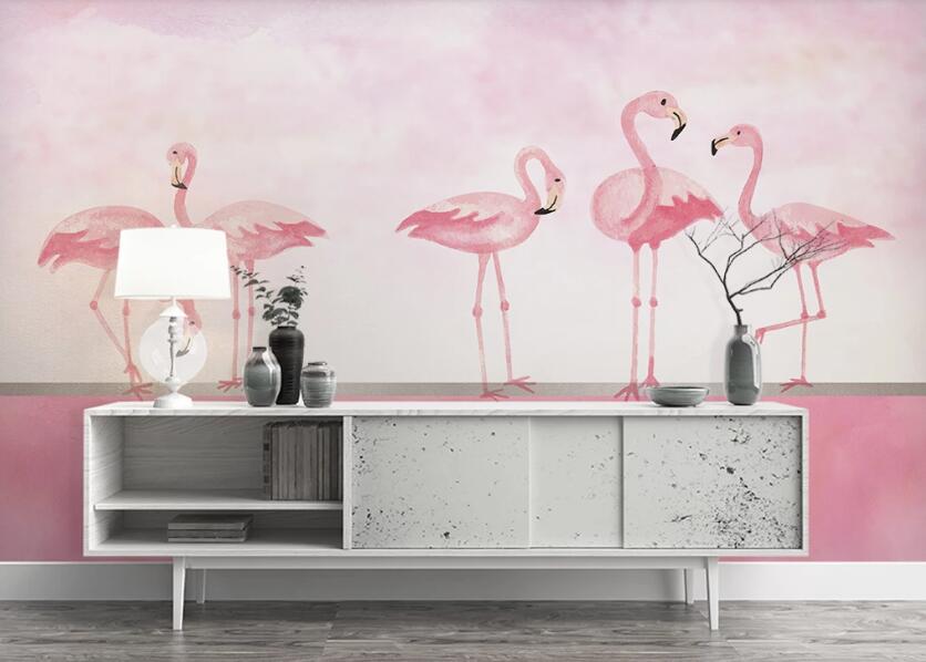 3D Flamingos On The Horizon 1055 Wall Murals