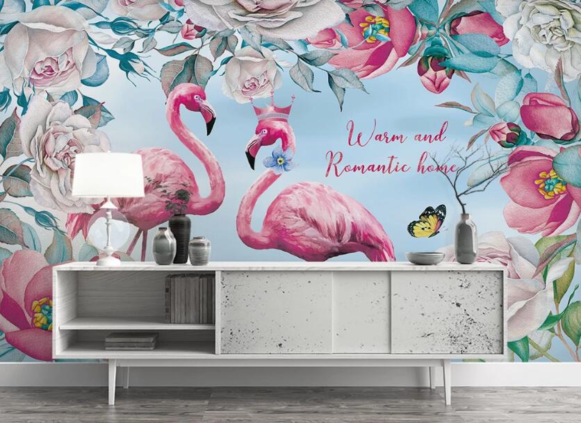 3D Gorgeous Love Flamingos 1050 Wall Murals
