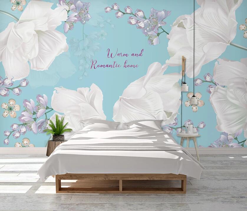 3D White And Purple Flowers 1048 Wall Murals
