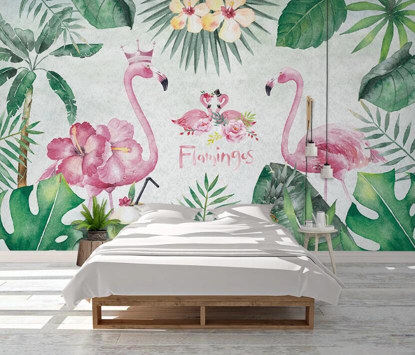 3D Flamingos Of Plant World 1027 Wall Murals