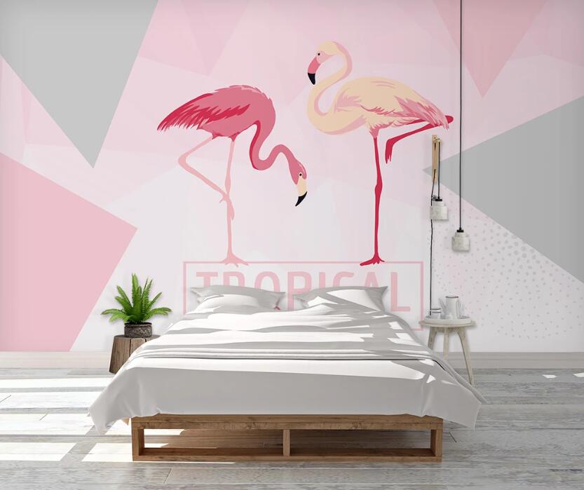 3D Two Humble Flamingos 1022 Wall Murals