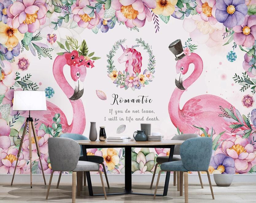 3D Love Flower Flamingos 1019 Wall Murals
