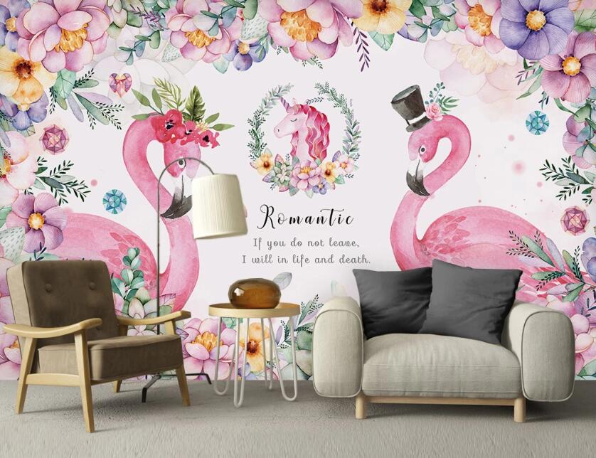 3D Love Flower Flamingos 1019 Wall Murals