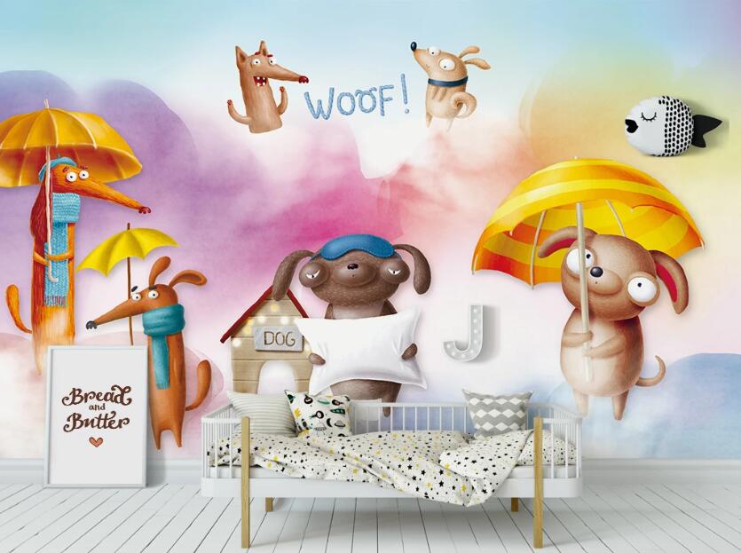 3D Animals With Umbrellas 1005 Wall Murals