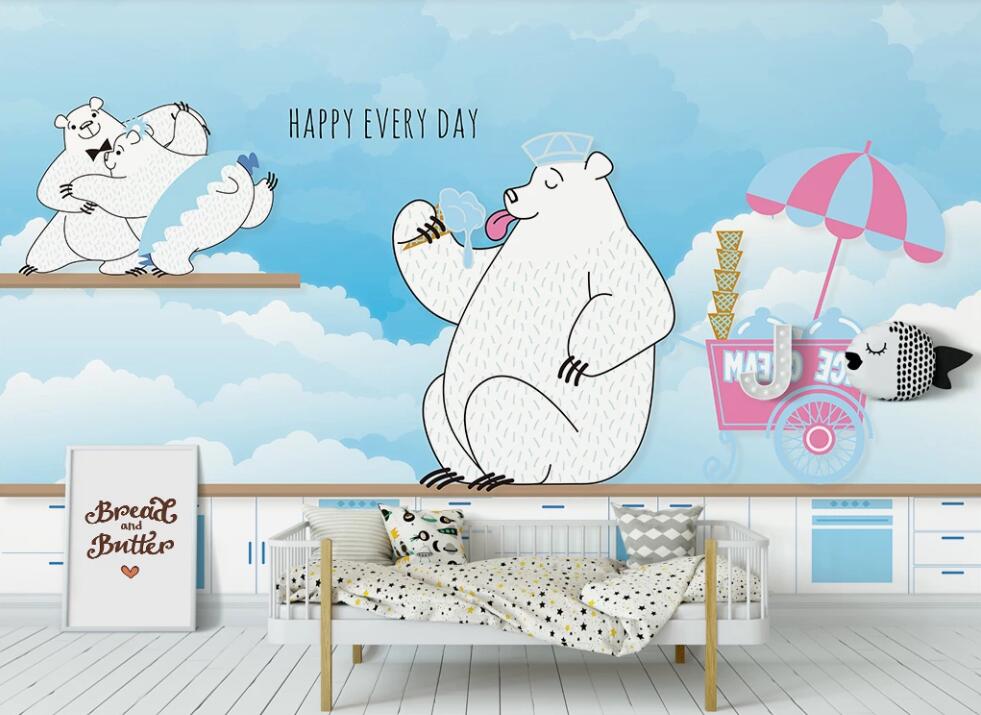 3D Cute White Bears 980 Wall Murals