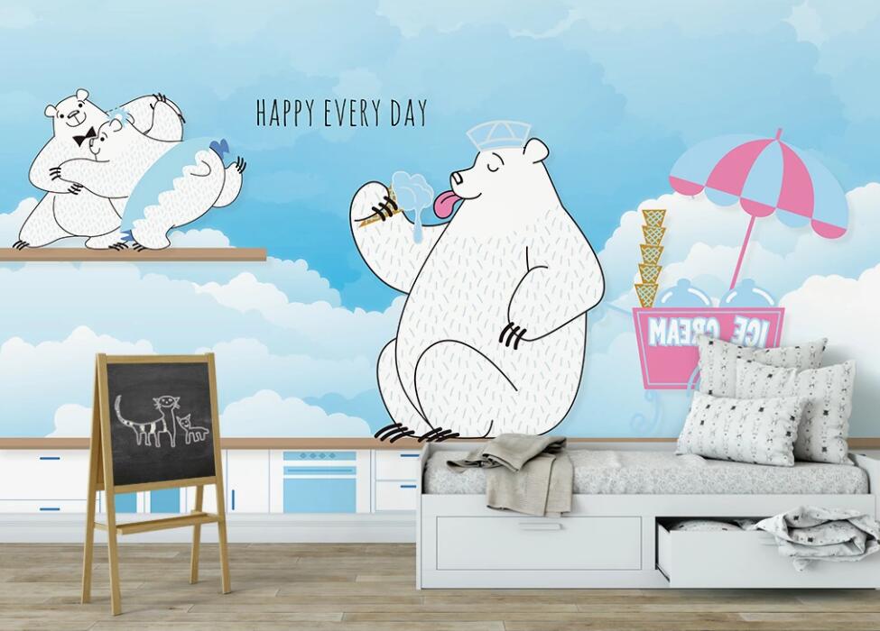 3D Cute White Bears 980 Wall Murals