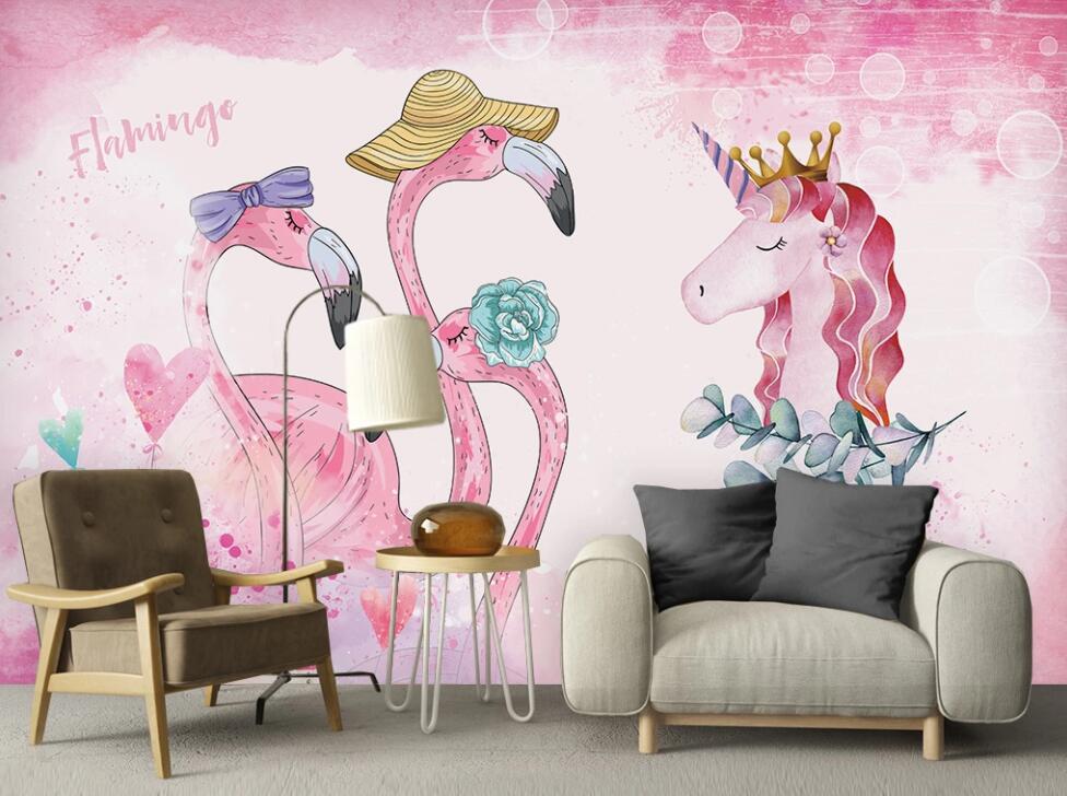 3D Gentleman Horse And Flamingo 979 Wall Murals