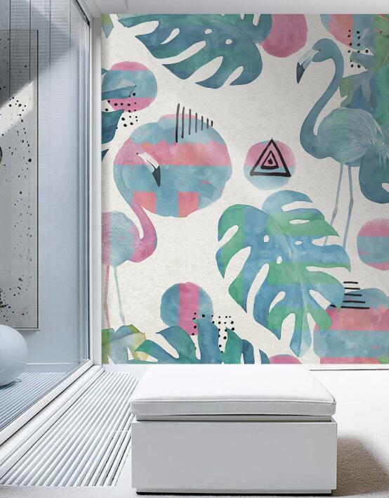 3D Color Segmented Flamingos 1060 Wall Murals