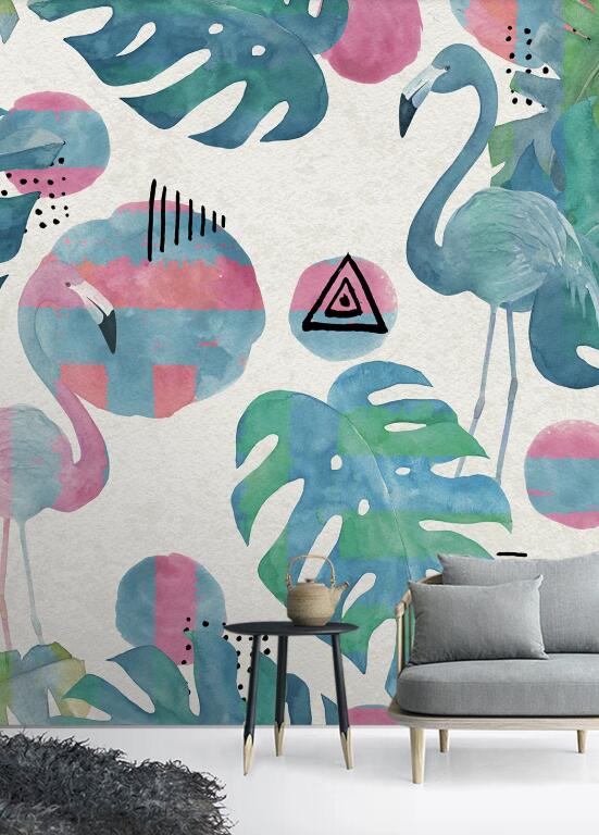 3D Color Segmented Flamingos 1060 Wall Murals