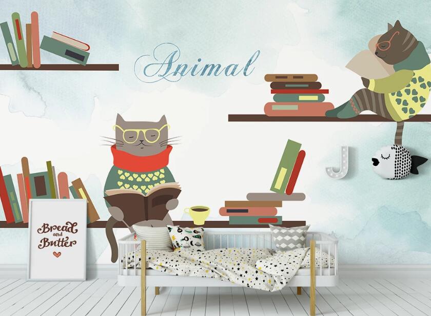 3D Cat Reading 976 Wall Murals