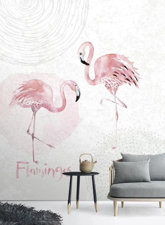 3D Beautiful Love Flamingos 1059 Wall Murals