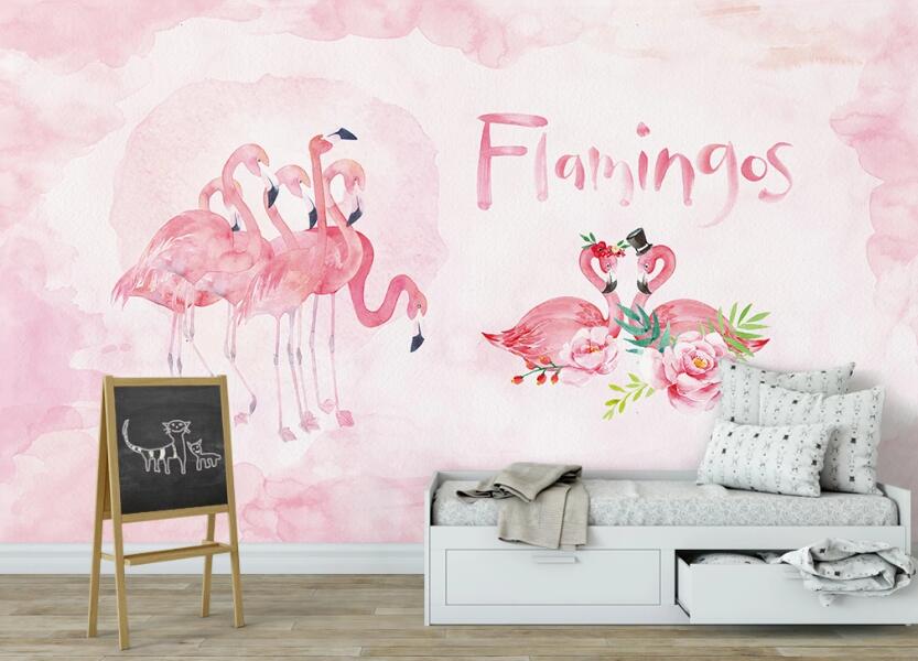 3D Marriage Flamingos 960 Wall Murals