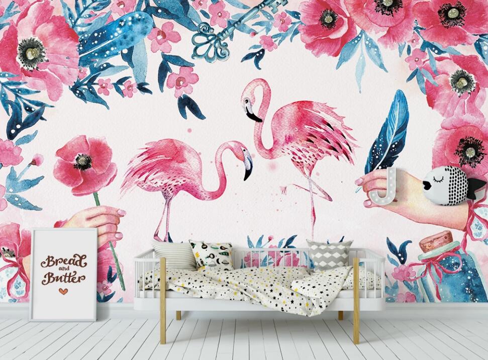 3D A Pair Of Flamingos 958 Wall Murals