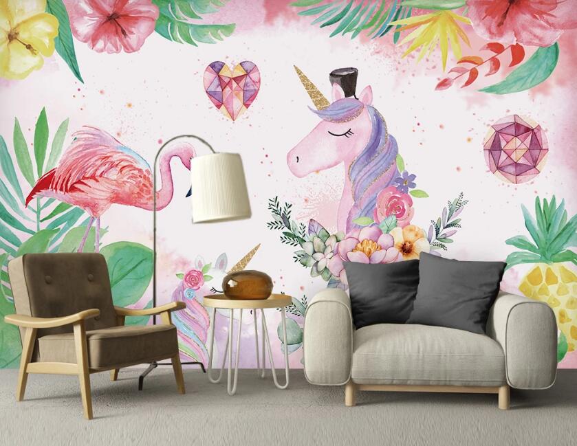 3D Pony And Flamingo 945 Wall Murals