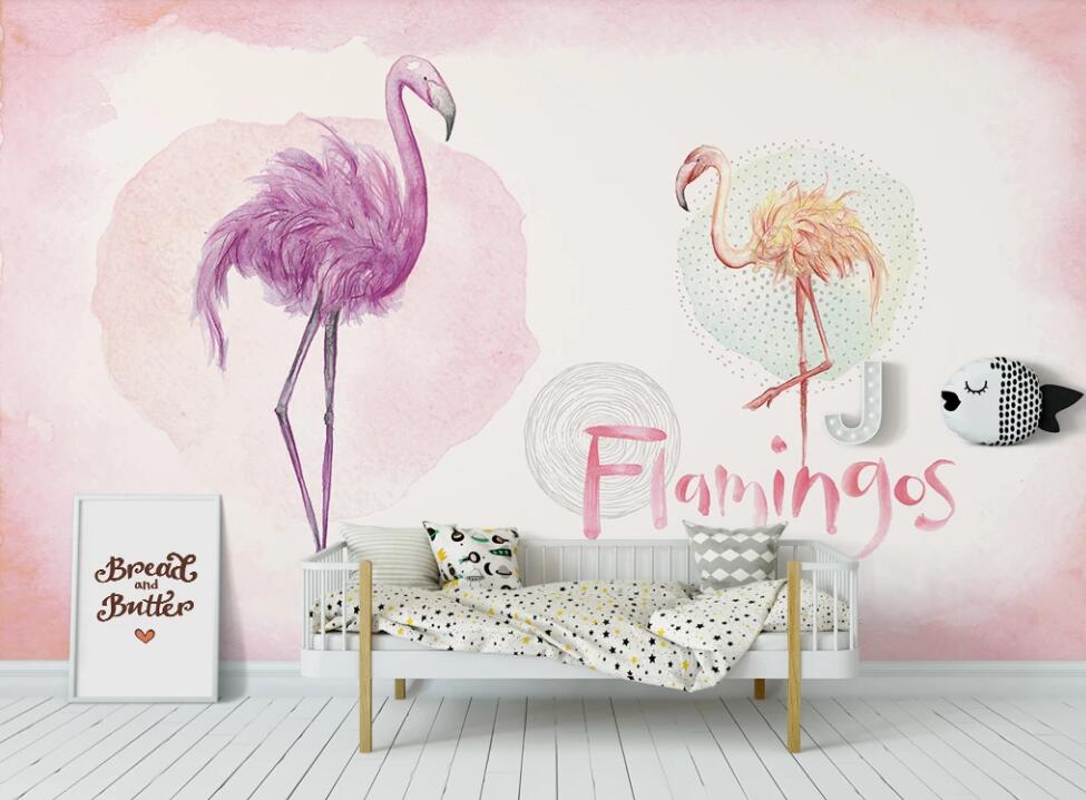 3D Purple And Orange Flamingos 944 Wall Murals