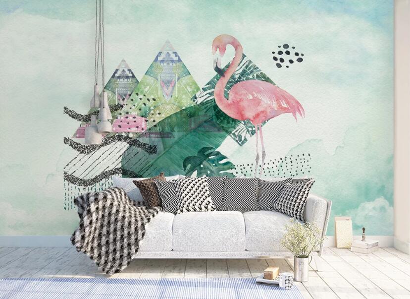 3D Tree Shadow Flamingo 936 Wall Murals