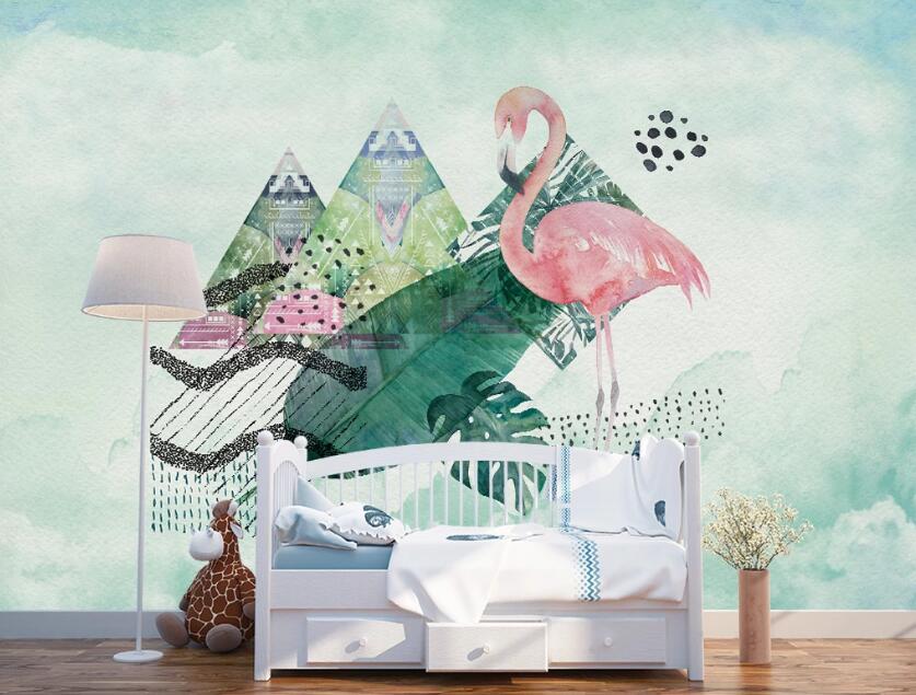 3D Tree Shadow Flamingo 936 Wall Murals