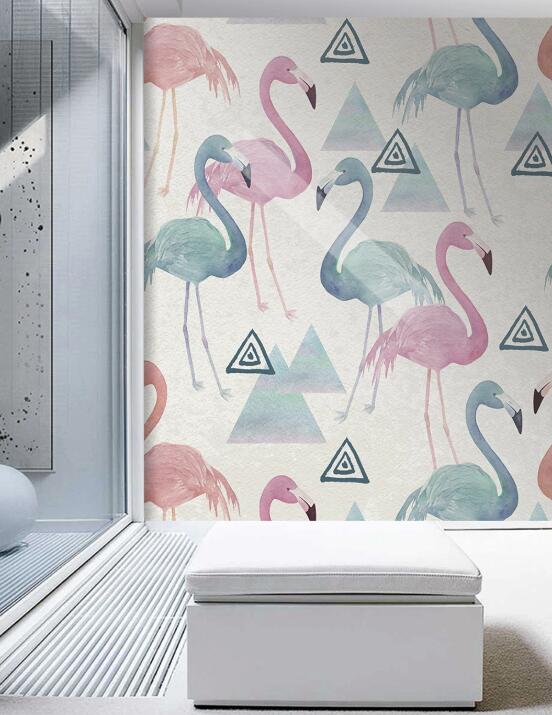 3D Three-color Geometric Flamingos 1054 Wall Murals