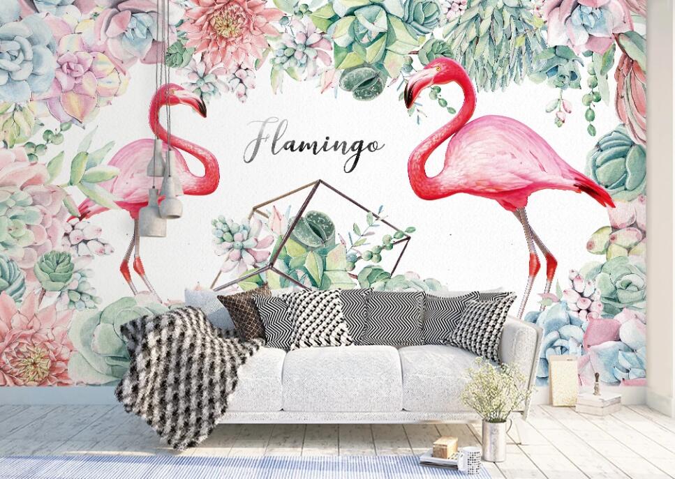 3D Garden Flamingos 930 Wall Murals