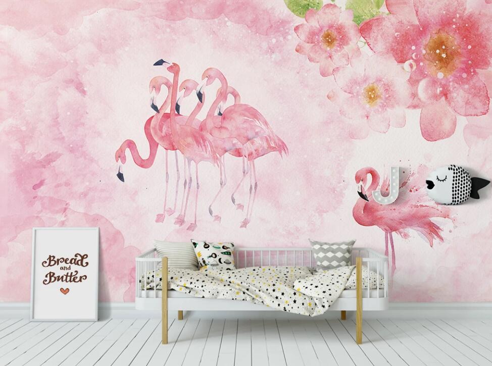3D Flamingo Flock 927 Wall Murals