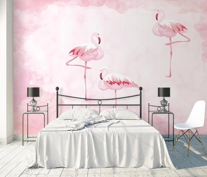 3D Three Pink Flamingos 913 Wall Murals